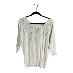 White House Black Market White Sequin Dolman Sleeve Sweater Size Medium